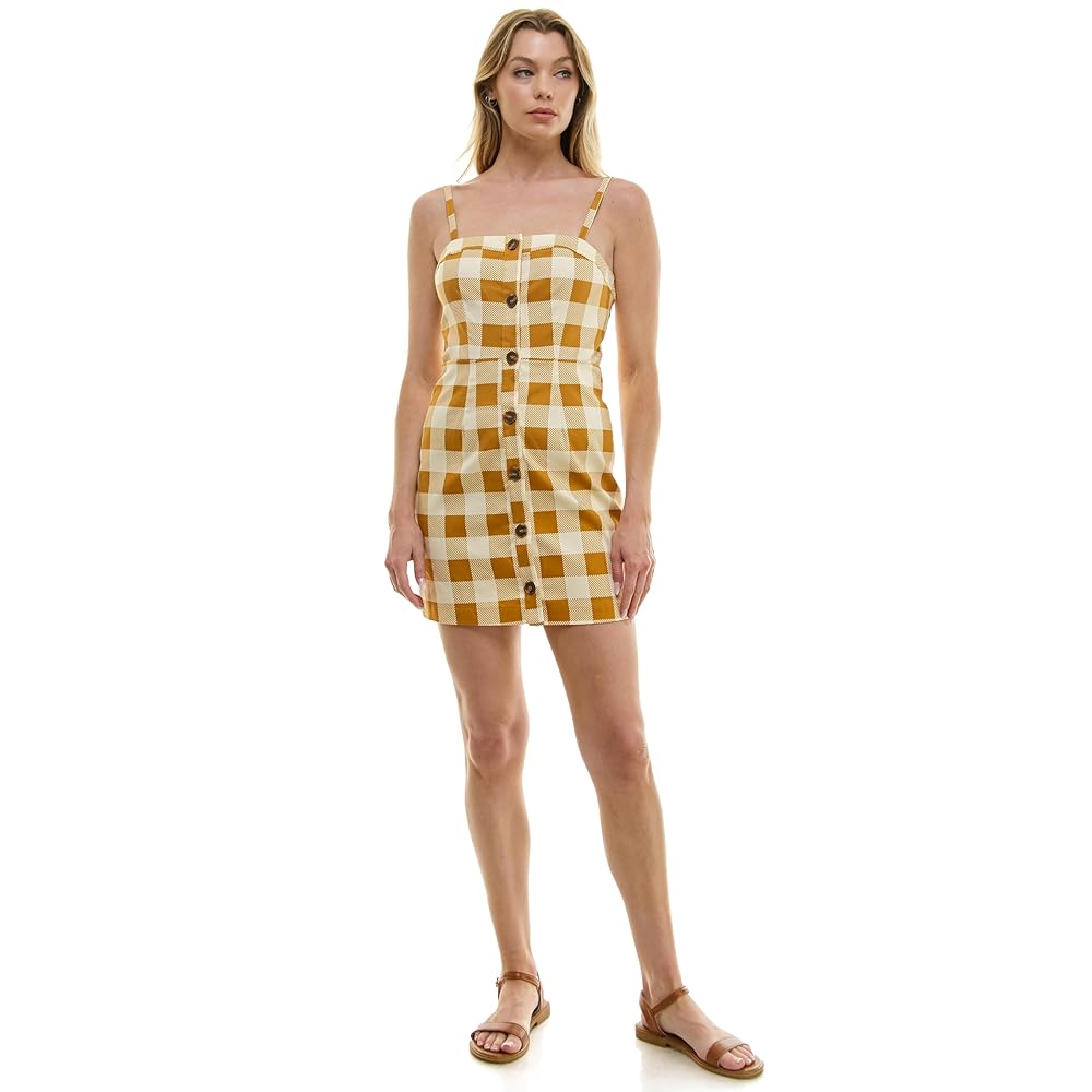 june & hudson Gingham Button Down Mini Dress with Adjustable